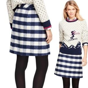 Brooks Brothers Blue & White Buffalo Plaid Wool Blend Skirt Size 10